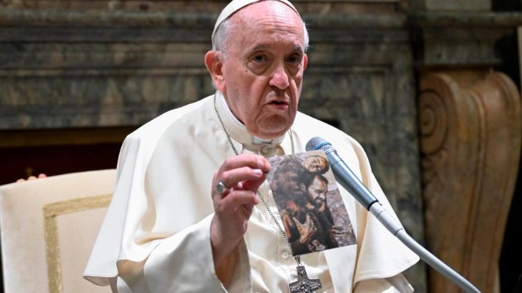 Der Papst überreichte ein Bild als Geschenk an die syrischen Gäste