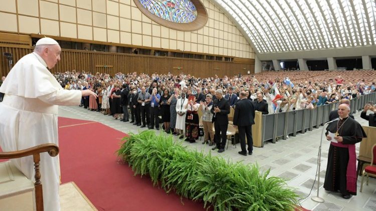 Participants of the International Congress of Catechists, led by Archbishop Fisichella, meeting with Pope Francis