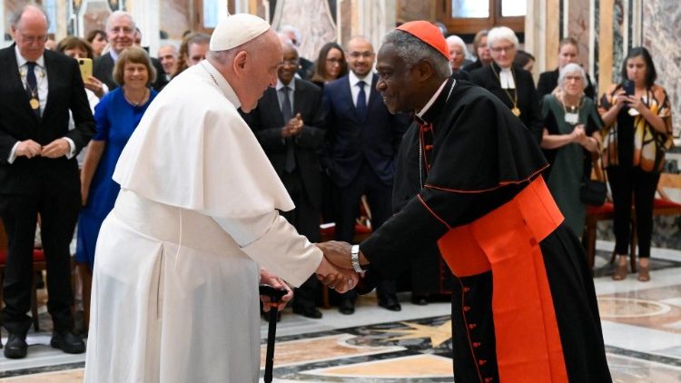 Pope Francis with Cardinal Peter Turkson, Chancellor of the Pontifical Academy of Sciences