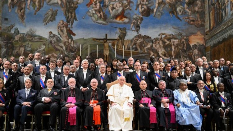 Pope Francis greets members of the Diplomatic Corps accredited to the Holy See