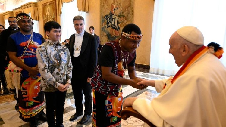 Pope Francis meeting the Community of the Pontifical Urban College for the Propagation of the Faith 