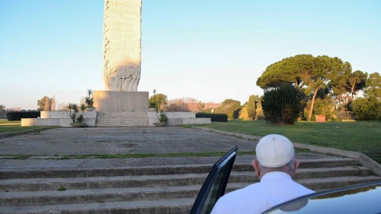 Pope Francis prays for the fallen