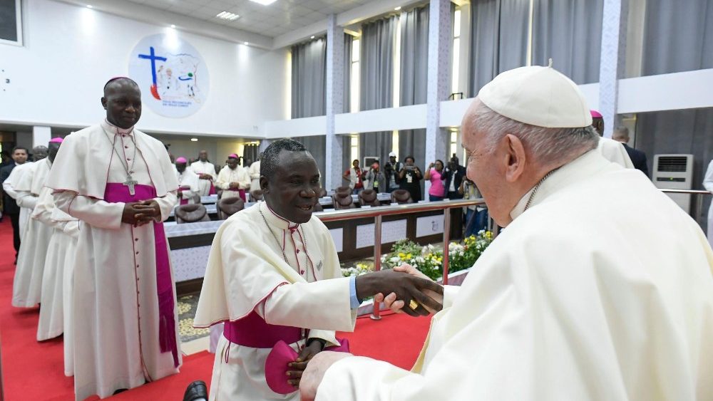 Le Pape a rencontr les ܱ de la CENCO, la confrence piscopale nationale du Congo, le 3 fvrier 2023,  Kinshasa. 