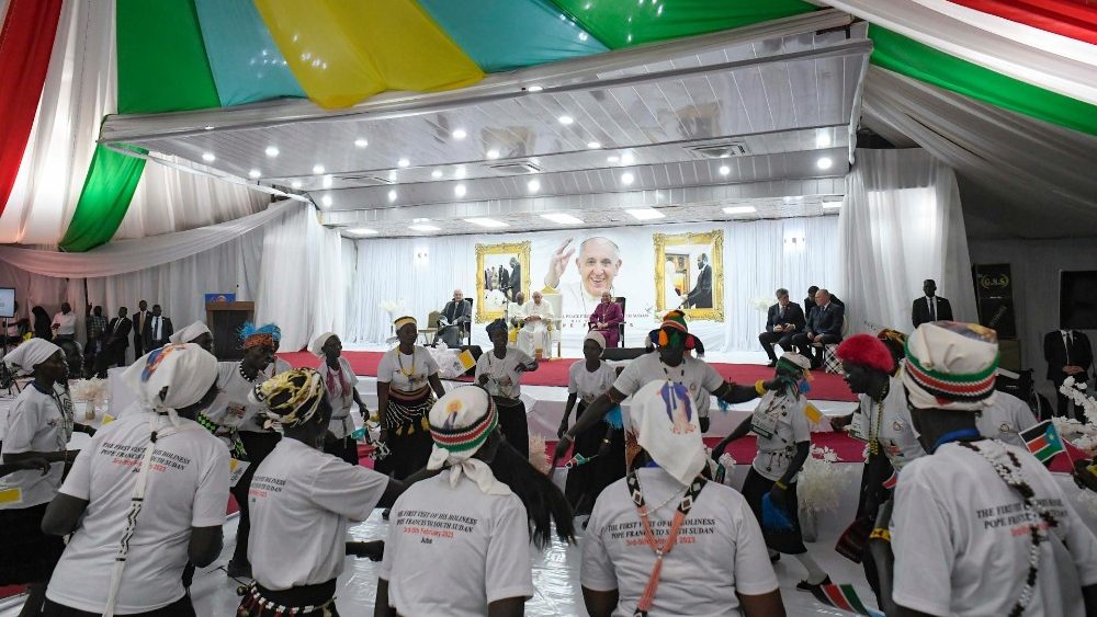 Le Pape rencontre des dplacs sud-soudanais  Juba, le 4 fvrier 2023.