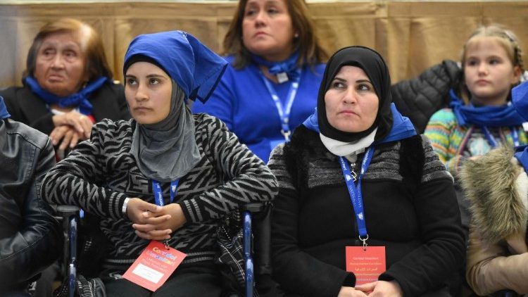 Refugee families that arrived in Italy through  humanitarian corridors during an audience with MAP Francis