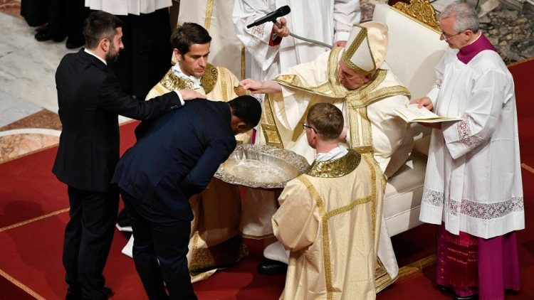 Baptism during the Easter Vigil celebration in Saint Peter's Basilica