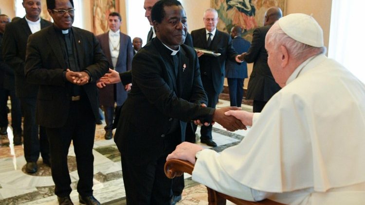 Pope Francis greets members of the Congregation of the Holy Spirit