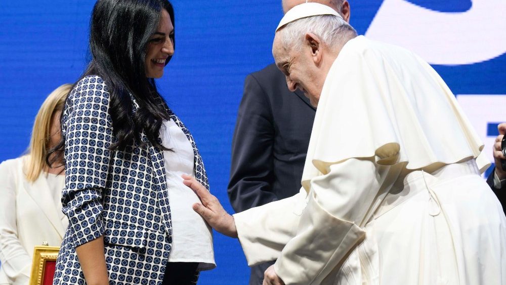 O Papa Francisco durante o encontro conclusivo dos Estados Gerais da Natalidade