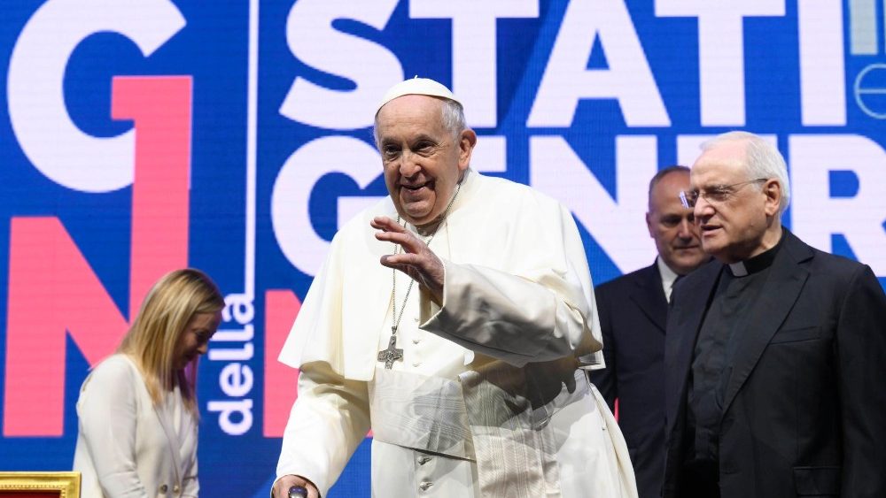 O Papa Francisco durante o encontro conclusivo dos Estados Gerais da Natalidade