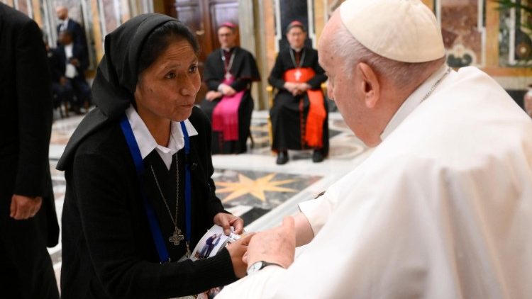 Pope Francis greets participants in the General Assembly of the Pontifical Mission Societies