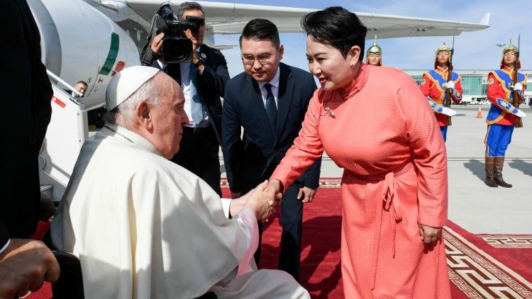 Recibimiento oficial del Papa Francisco en Ulán Bator - 1 de septiembre de 2023. (Vatican Media)