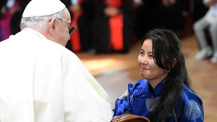 MAP Francis at the meetinig Catholic ministers in Ulaanbaatar’s Cathedral of Sts. Peter and Paul on 2 September 2023