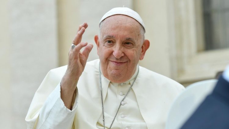 Un primo piano di Papa Francesco oggi all'udienza generale