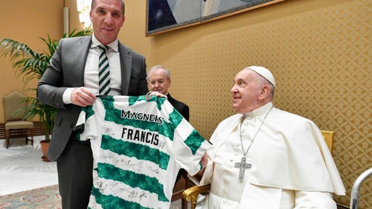 MAP Francis receives a jersey signed by members of the Celtic Football Club