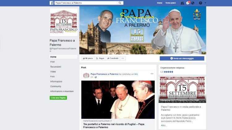 Facebook stran papeževega pastoralnega obiska Palerma na god bl. Pina Puglisija.