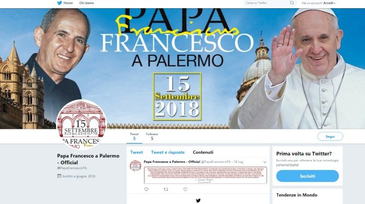 Папская старонка ў Twitter з анонсам падарожжа на Сіцылію