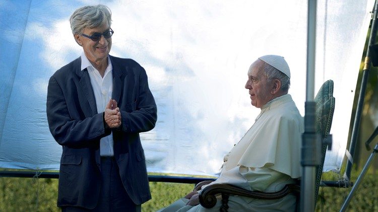 Pope Francis and Director Wim Wenders on the film set