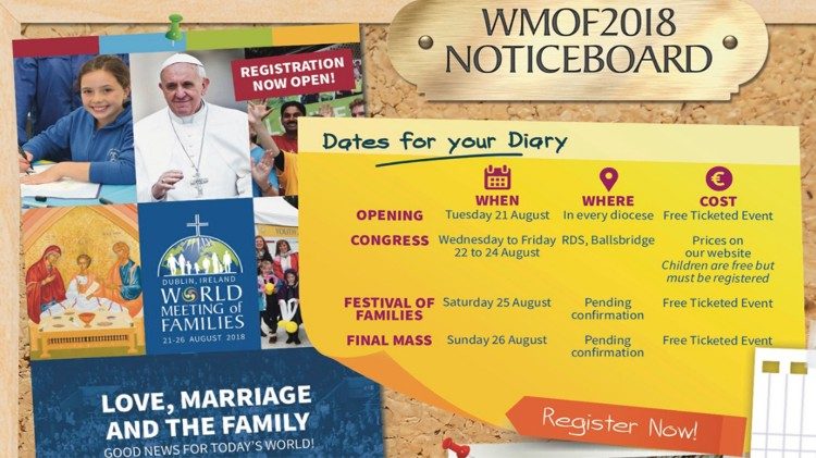 Noticeboard giving details of World Meeting of Families events.