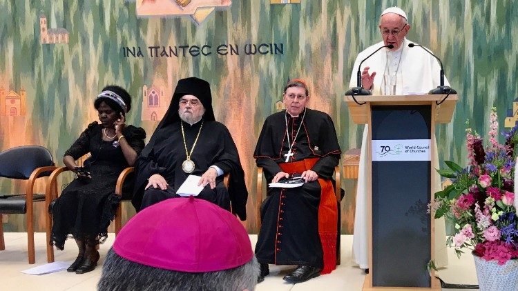 Le Pape s'exprimant devant le COE, le 21 juin 2018.