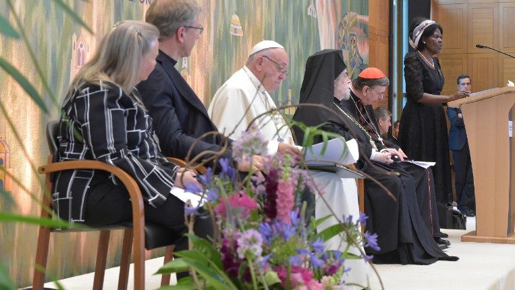 Påven Franciskus vid ekumeniskt möte i  Genève 21 juni 2018