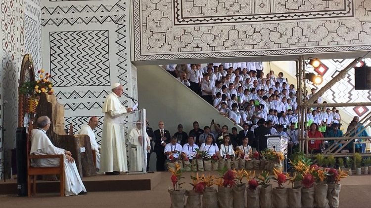Pope Francis meets with local citizens of the Amazon region