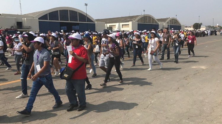 Des volontaires à Las Palmas (Pérou), lors du voyage apostolique du Pape François, en janvier 2018 
