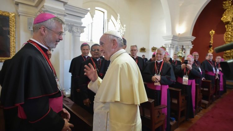 François a rencontré les évêques à l'archevêché de Lima, le 21 janvier 2018.