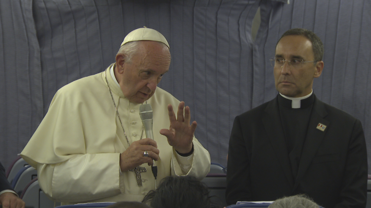 Le Pape François lors de la conférence de presse du retour du Pérou