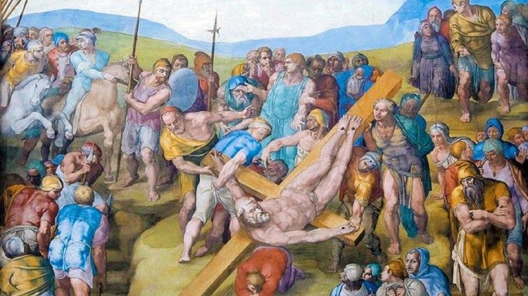 Michelangelo Buonarroti. Crocifissione di San Pietro nella Cappella Paolina in Vaticano