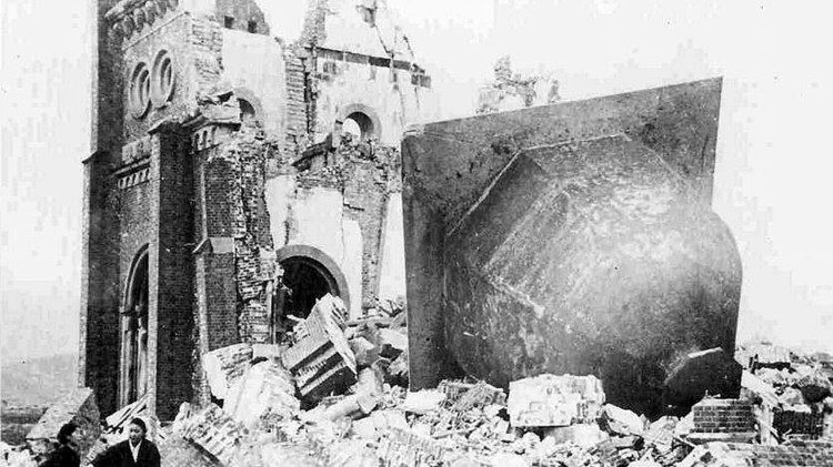 La cathédrale de l'Immaculée Conception à Nagasaki, dévastée par la bombe nucléaire. Image d'illustration. 