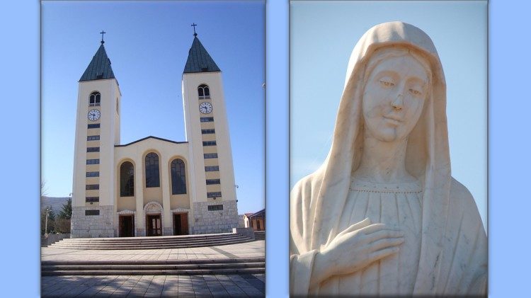 La Chiesa di San Giacomo a Medjugorje e la statua della Regina della Pace 