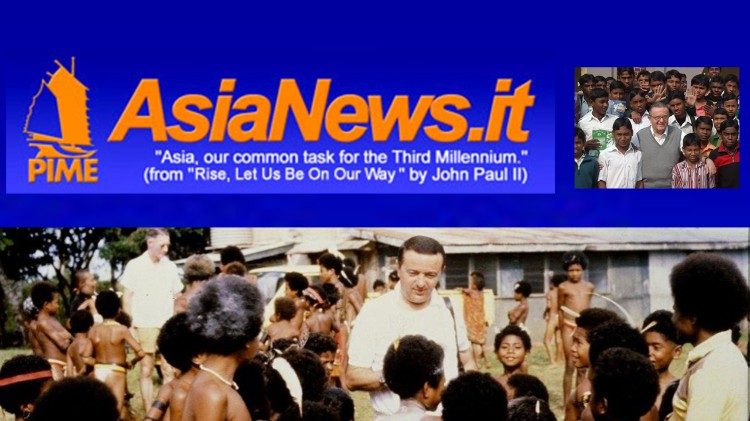Padre Piero Gheddo e un'immagine di AsiaNews