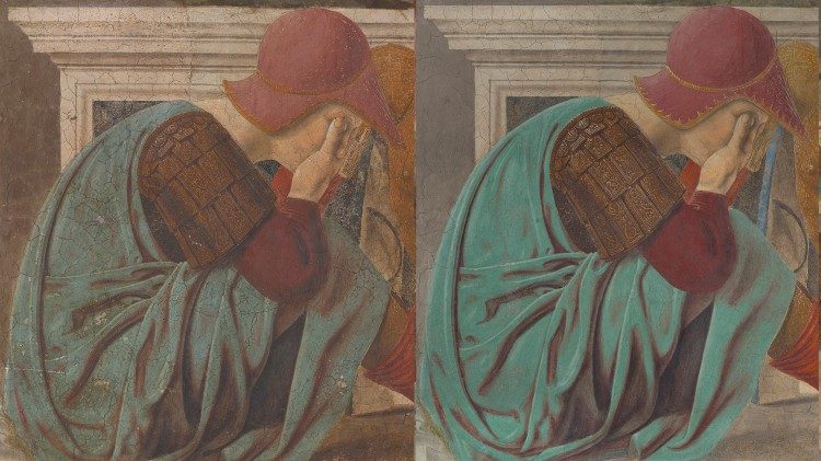 Restaurato l'affresco della Resurrezione di Piero della Francesca a Sansepolcro. Dettaglio, prima e dopo il restauro
