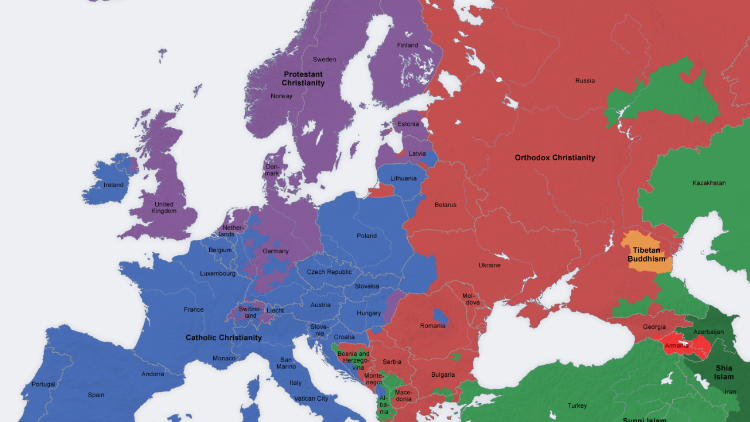 Mapa wyznań religijnych w Europie