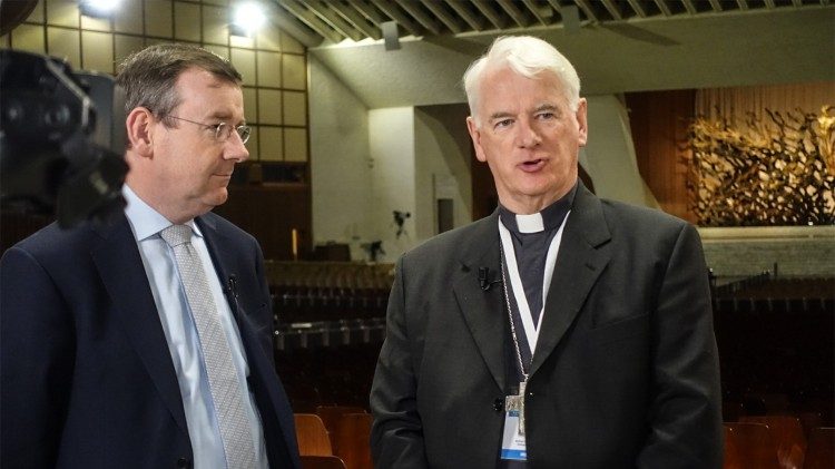 Francis Campbell and Bishop Noel Treanor during an interview with Vatican Radio