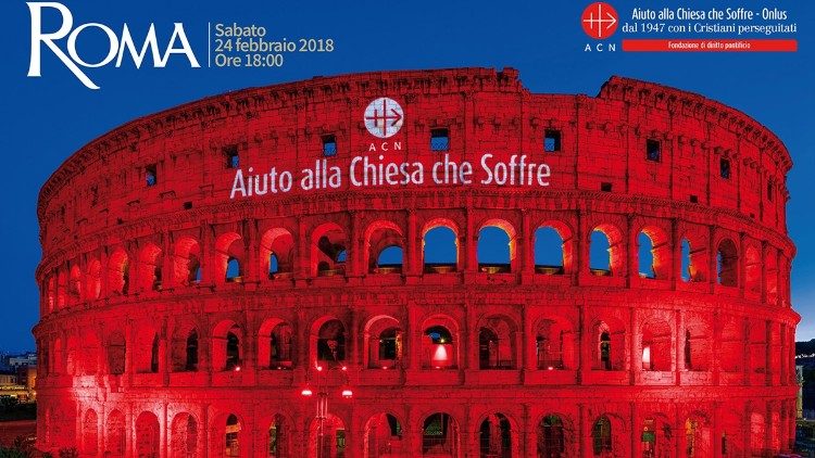 Červené Koloseum - kampaň Nadácie ACN na obranu prenasledovaných kresťanov (24. feb. 2018)