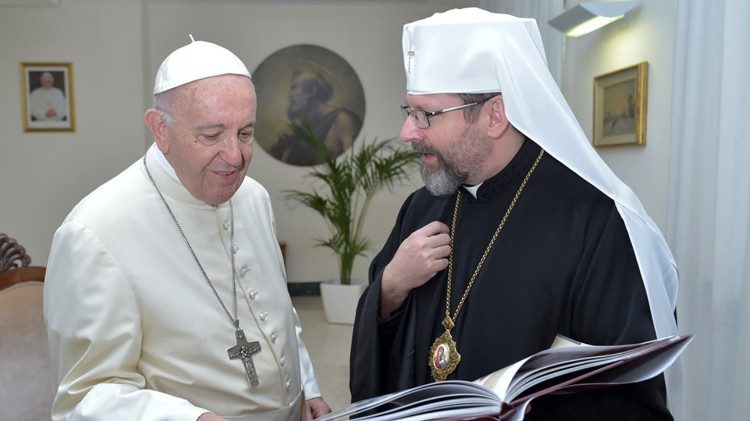 Papež František s kyjevsko-haličským arcibiskupem větším Svjatoslavem Ševčukem