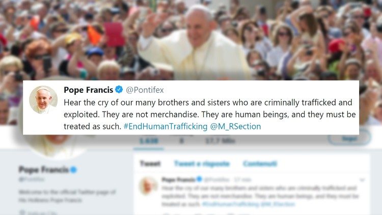 A tweet from Pope Francis against human trafficking
