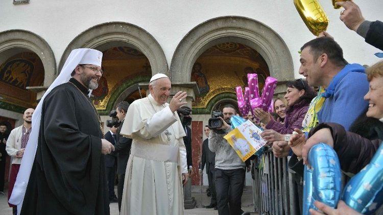 Le Pape en visite à la basilique Sainte-Sophie à Rome, le 28 janvier 2018.