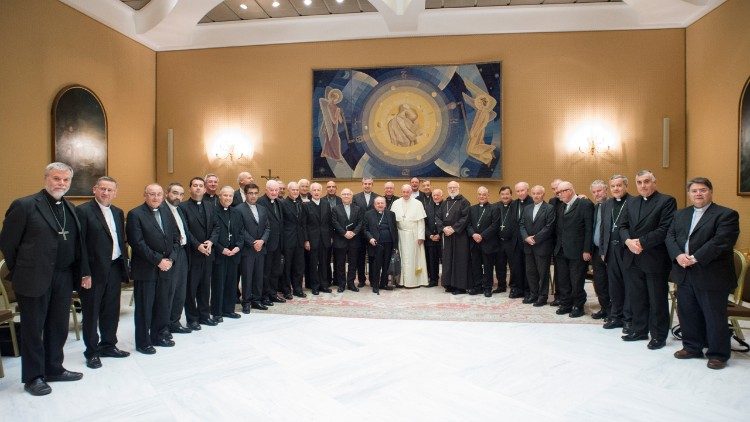 Archive photo of Pope Francis with the Bishops of Chile