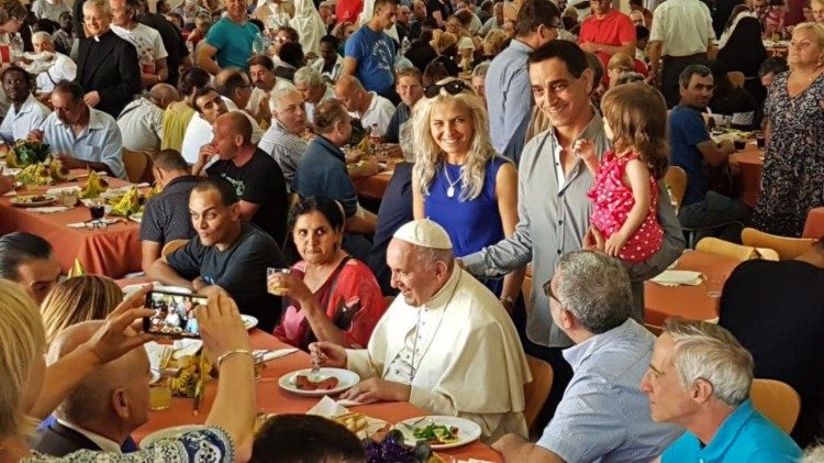 Pope dining with the poor and homeless of Rome on June 29.