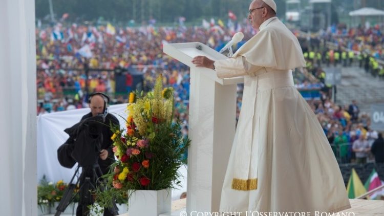 Papa Francesco a Cracovia, il 28 luglio 2016, nella Cerimonia di accoglienza della Gmg