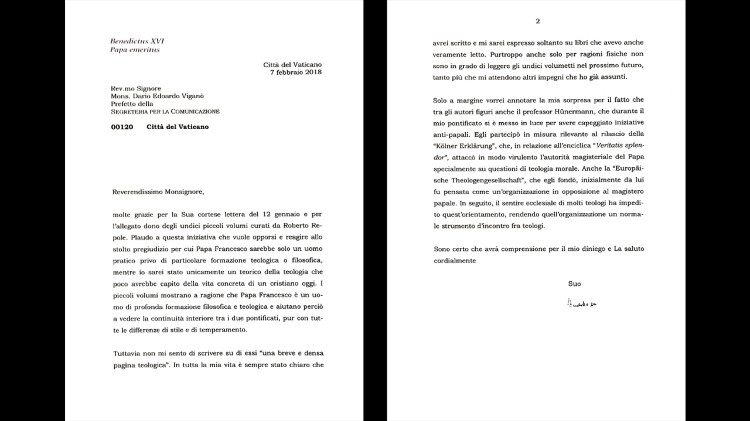 Der Brief von Papst emeritus Benedikt XVI. an Don Dario Viganò