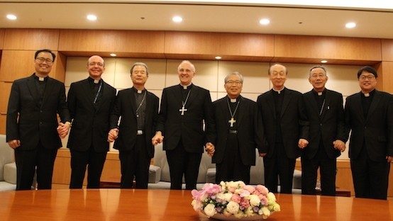 Archbishop Alfred Xuereb (4th from left), Apostolic Nuncio to South Korea was welcomed by bishops on arrival in Seoul on May 27