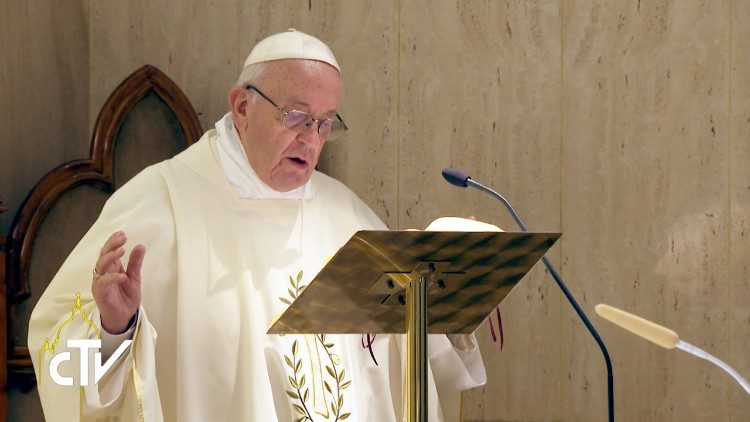 Pope at Mass in the Vatican's Casa Santa Marta residence.