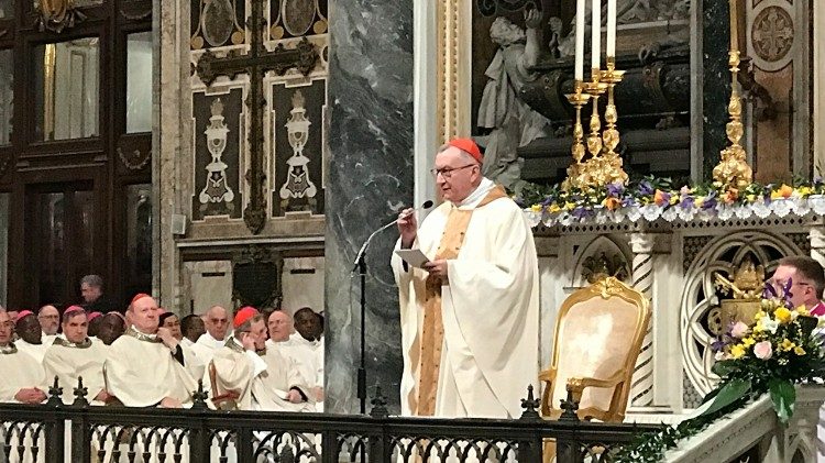 Cardinal Parolin celebrating Mass with the community of Sant'Egidio
