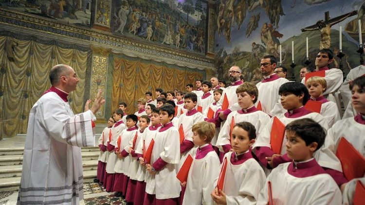 The Sistine Chapel Choir performing in the Vatican's Sistine Chapel.