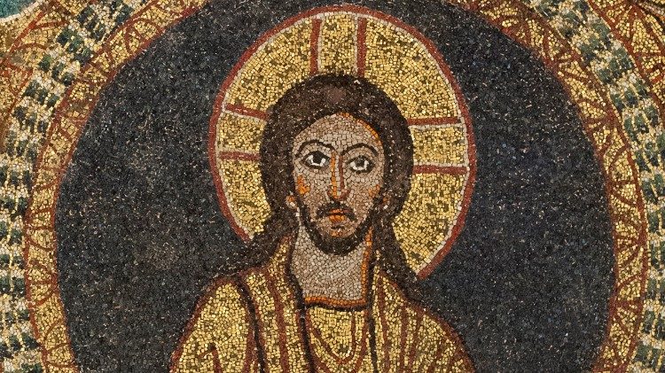 Jesus Christ, Pantocrator (ruler of the universe), detail from the Basilica of Santa Prassede, Rome