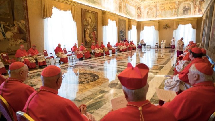 A consistory of cardinals with Pope Francis in the Vatican. 
