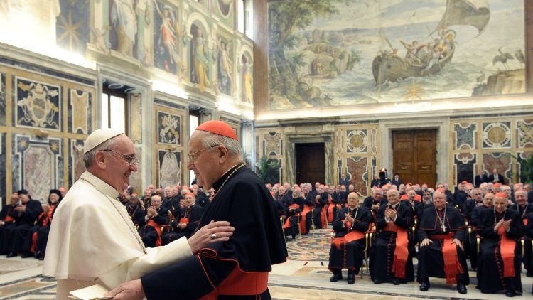 Papa Francesco e Angelo Sodano udienza cardinali